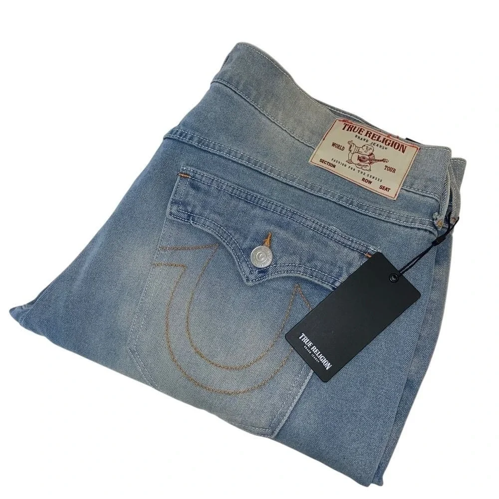True Religion Geno Relaxed Slim Jeans Light Brisk 36x32 Horseshoe Flap Pocket